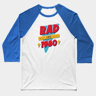 Rad Since 1980 // Retro Memphis Style 90s Nostalgia Baseball T-Shirt